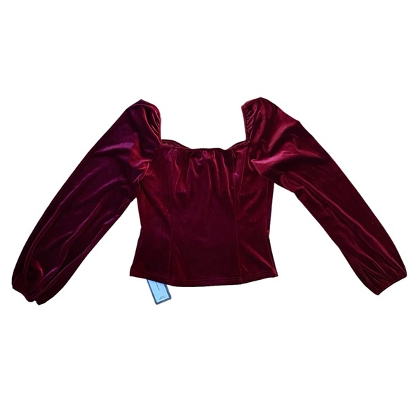 Velvet Sweetheart Neck Lantern Sleeve Top - Picture 3 of 10